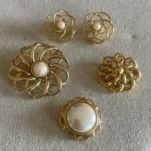 Vintage Lot of Monet Gold and Faux Pearl Jewelry